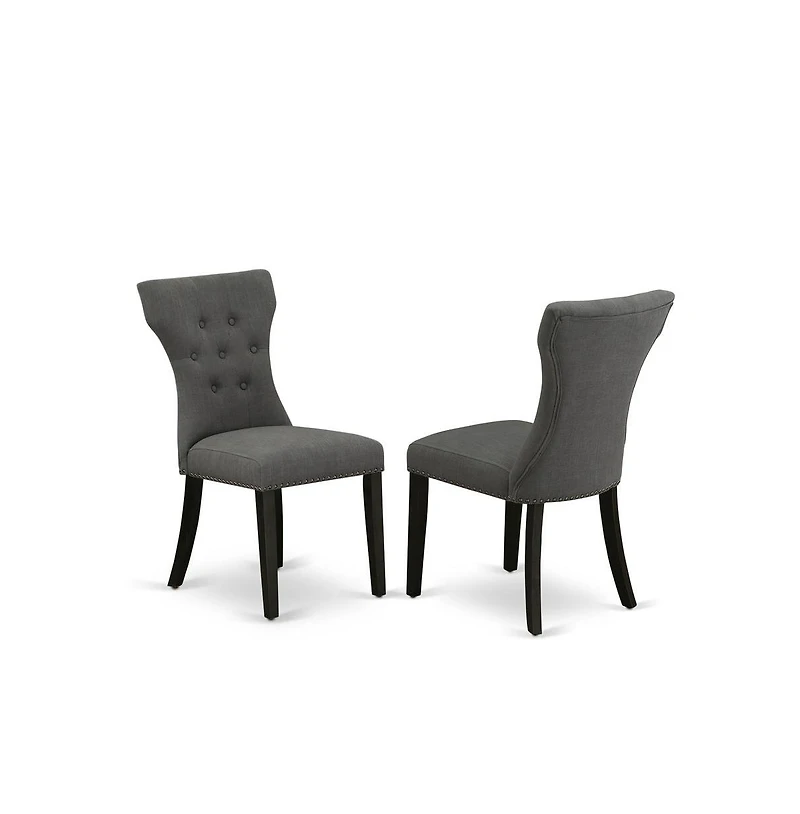 East West Furniture 6-Pc Dining room Table Set-Dark Gotham Grey Linen Fabric Seat and Button Tufted Chair Back Kitchen chairs, A Rectangular Bench and