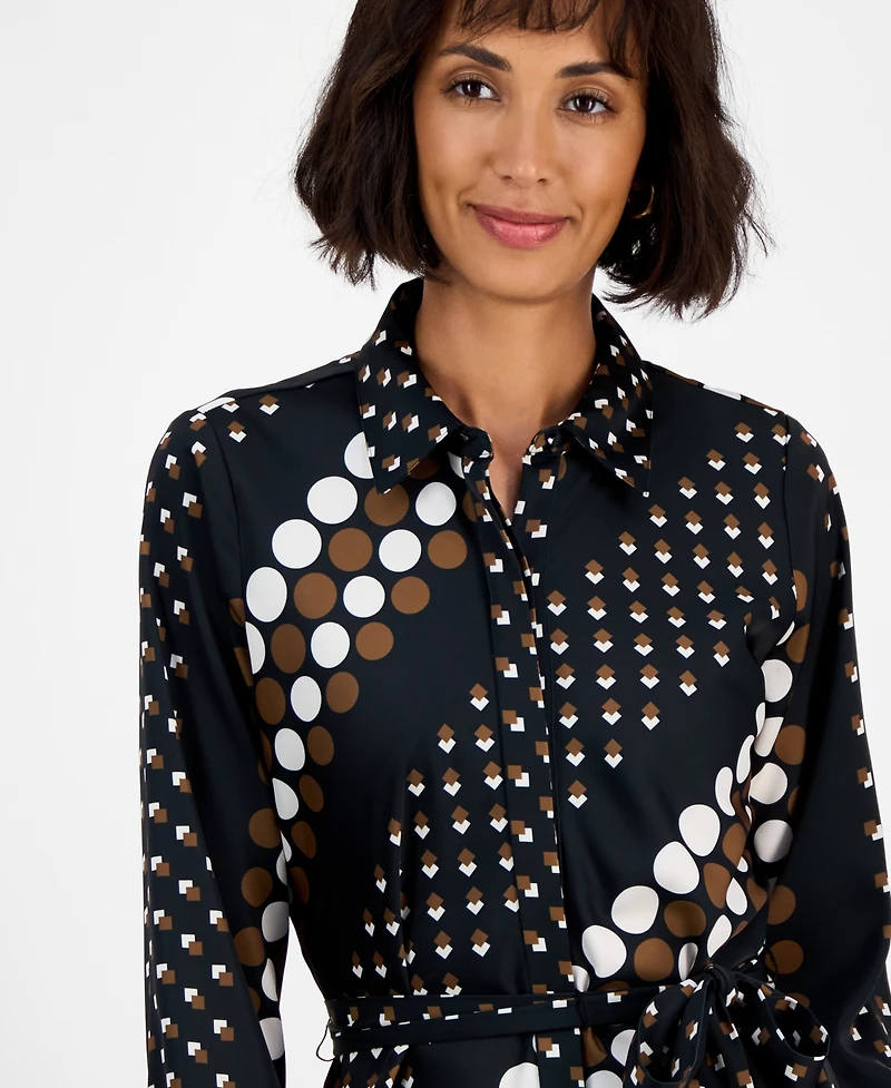 T Tahari Women's Collared Tie-Waist Shirtdress