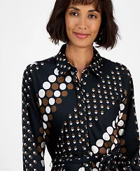 T Tahari Women's Collared Tie-Waist Shirtdress