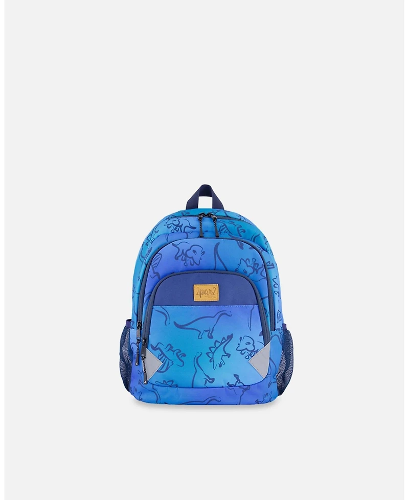 Deux par Deux Boy Little Kids Backpack Blue Gradient Dinosaur Print - Toddler|Child