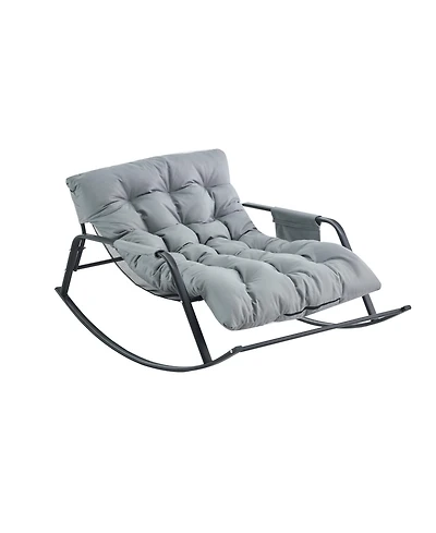 Casainc Rocking Chair with Extra-Wide leather Upholstered Gliding Boucle Reclining