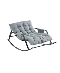 Casainc Rocking Chair with Extra-Wide leather Upholstered Gliding Boucle Reclining