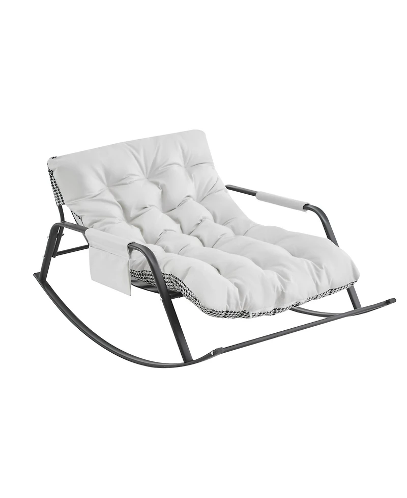 Casainc Rocking Chair with Extra-Wide leather Upholstered Gliding Boucle Reclining