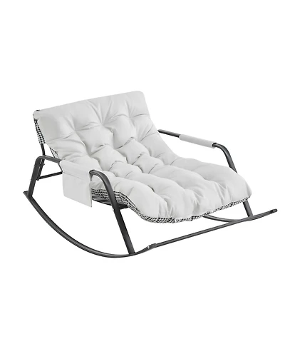 Casainc Rocking Chair with Extra-Wide leather Upholstered Gliding Boucle Reclining