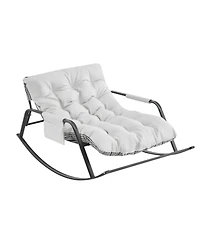 Casainc Rocking Chair with Extra-Wide leather Upholstered Gliding Boucle Reclining