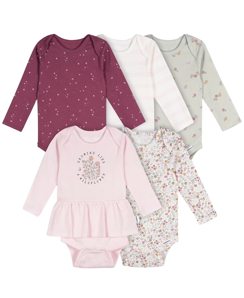 Gerber Baby Girls' 5-Pack Long Sleeve Bodysuits