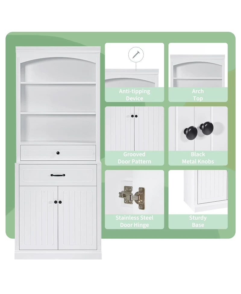 Casainc White Bathroom Storage Cabinet with Two Doors, Drawers, Adjustable Shelf & Open Shelves