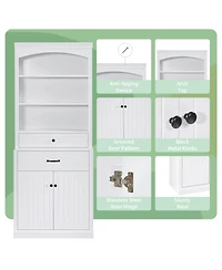 Casainc White Bathroom Storage Cabinet with Two Doors, Drawers, Adjustable Shelf & Open Shelves