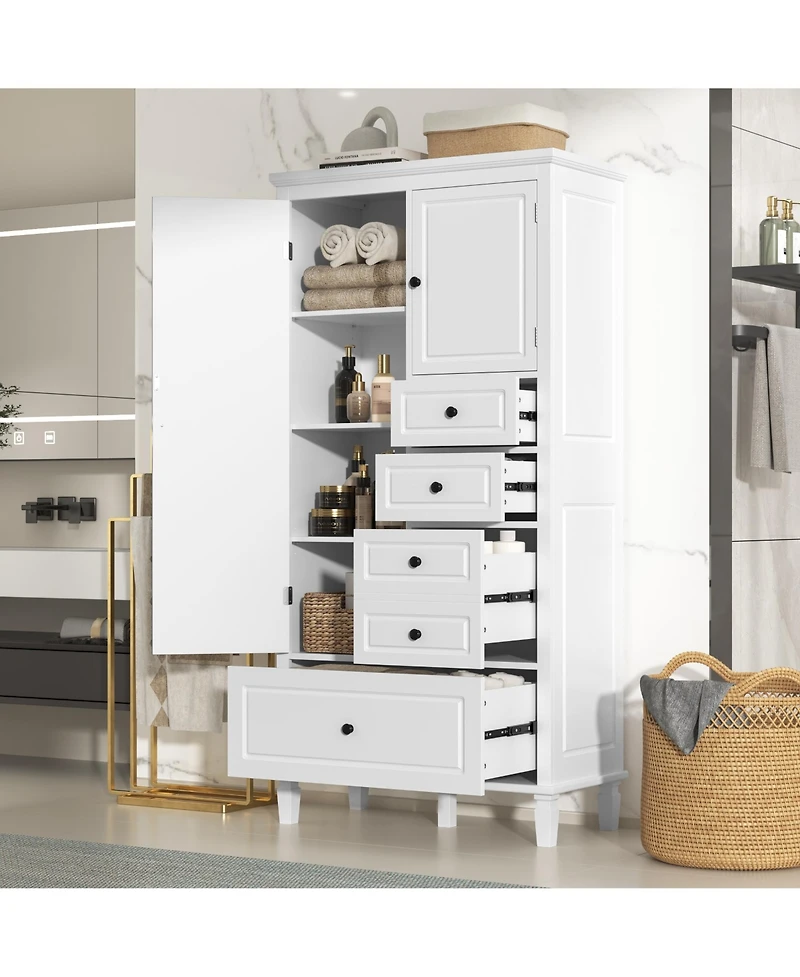Casainc Tall and Wide Storage Cabinet with Doors, Four Drawers, Adjustable Shelves for Bathroom/Office