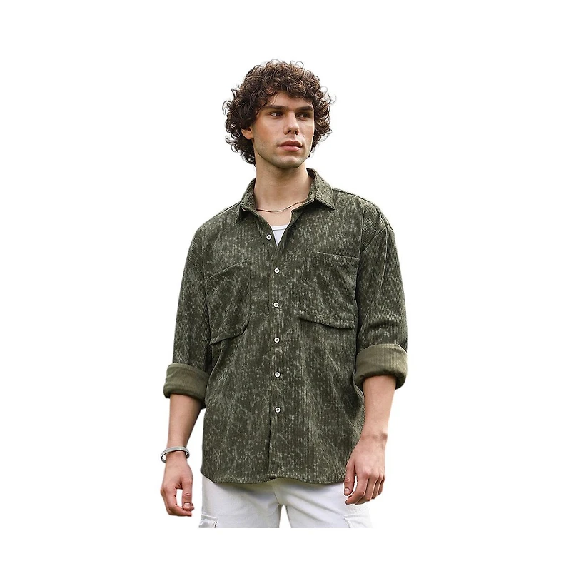 Campus Sutra Men's Faded Corduroy Oversized Shirt