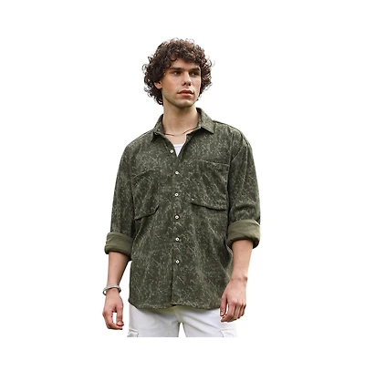 Campus Sutra Men's Faded Corduroy Oversized Shirt