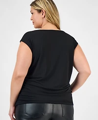 I.n.c. International Concepts Plus Ruched Boat-Neck Extended-Sleeve Top, Macy's Exclusive