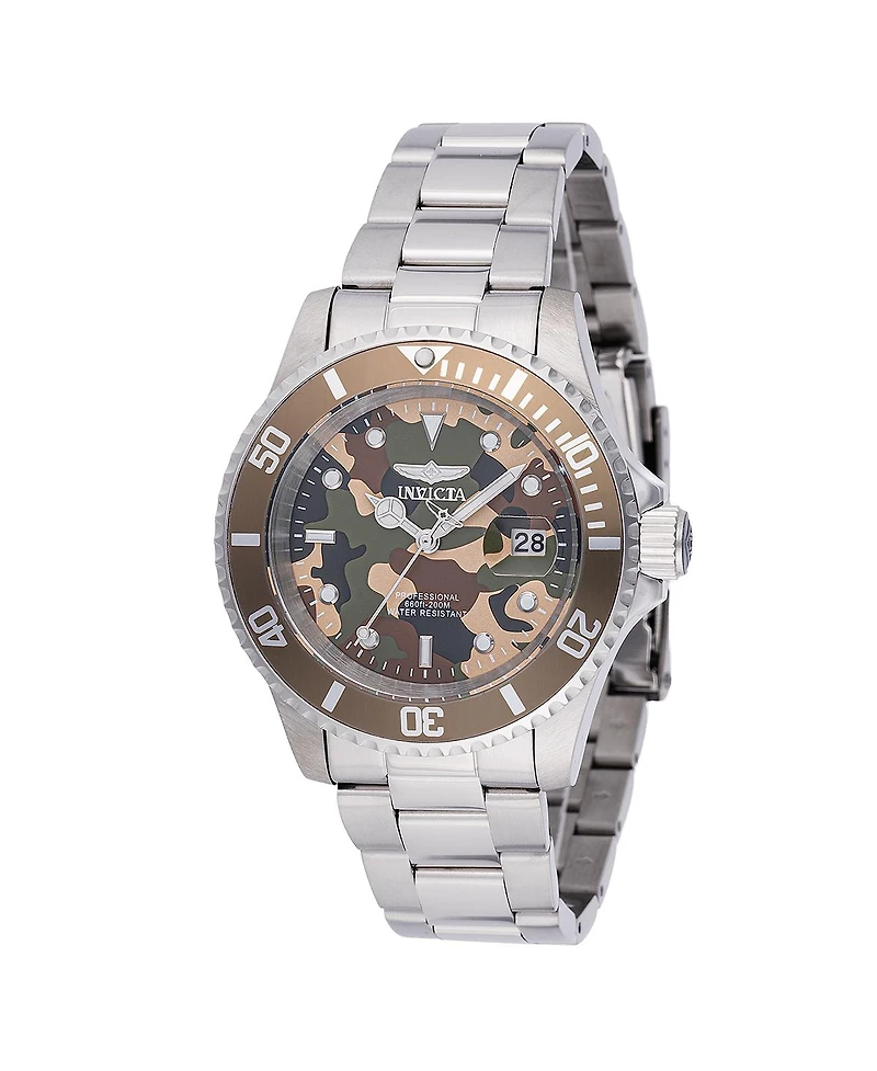 Invicta Men's 48567 Pro Diver Quartz 3 Hand Camouflage, Beige, Green Dial Watch