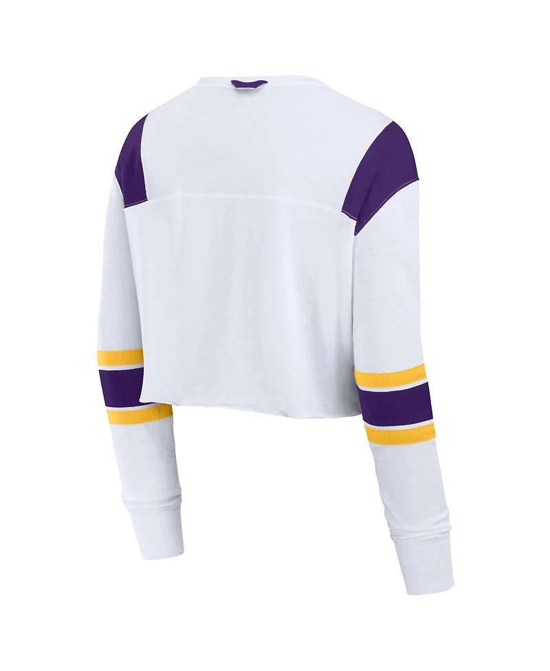 Fanatics Women's White Lsu Tigers Training Camp Cropped Long Sleeve V-Neck Fashion Top
