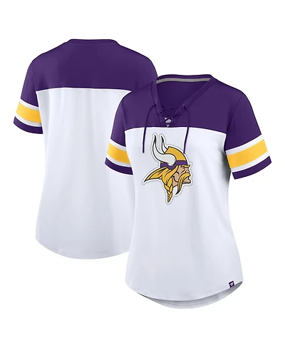 Fanatics Women's White/Purple Minnesota Vikings Athena Rhinestone Lace-Up V-Neck T-Shirt