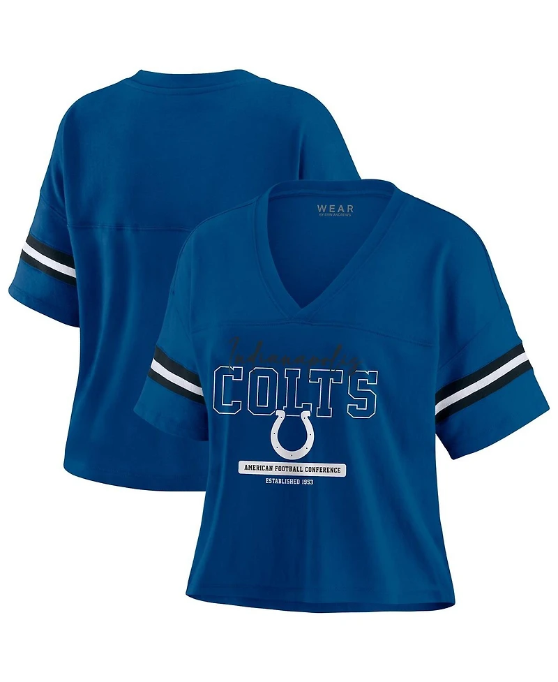Wear by Erin Andrews Women's Royal Indianapolis Colts Color Block Boxy Modest Crop V-Neck T-Shirt