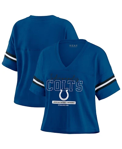 Wear by Erin Andrews Women's Royal Indianapolis Colts Color Block Boxy Modest Crop V-Neck T-Shirt