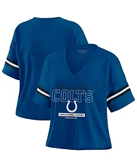 Wear by Erin Andrews Women's Royal Indianapolis Colts Color Block Boxy Modest Crop V-Neck T-Shirt