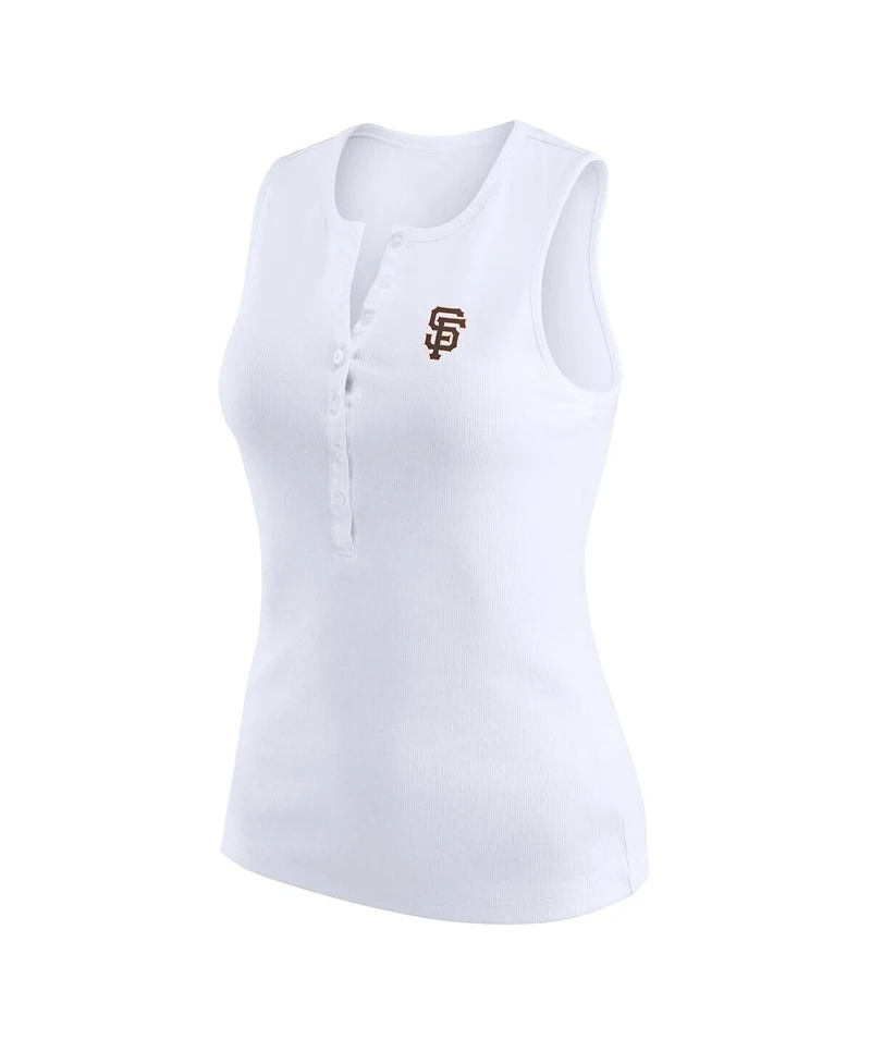 Wear by Erin Andrews Women's White San Francisco Giants Rib-Knit Henley Tank Top