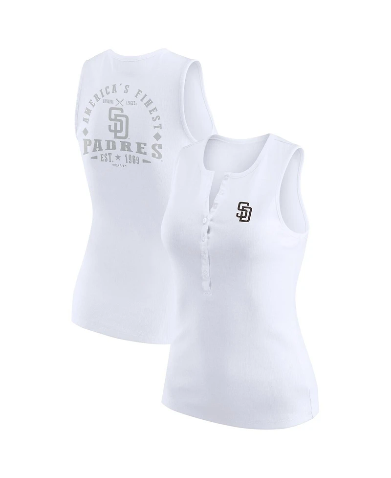 Wear by Erin Andrews Women's White San Diego Padres Rib-Knit Henley Tank Top