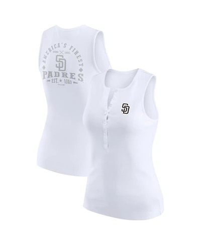 Wear by Erin Andrews Women's White San Diego Padres Rib-Knit Henley Tank Top