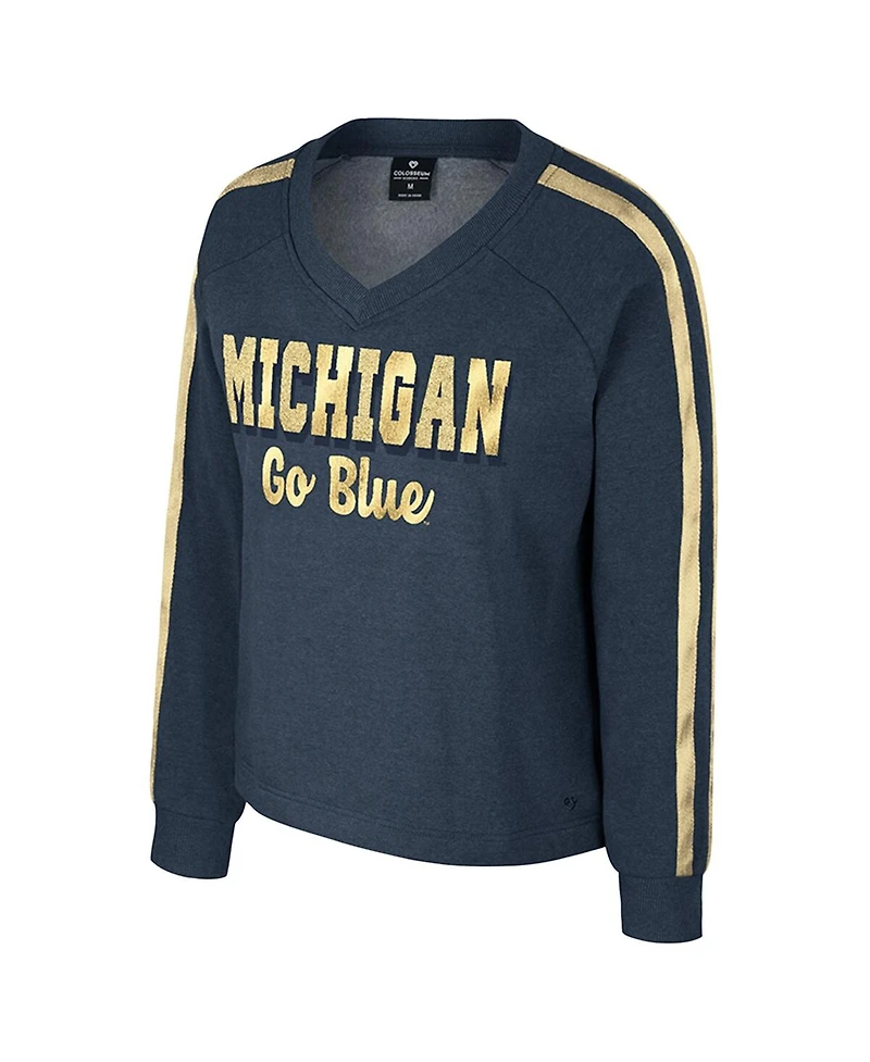 Colosseum Women's Navy Michigan Wolverines Treasures Long Sleeve V-Neck T-Shirt