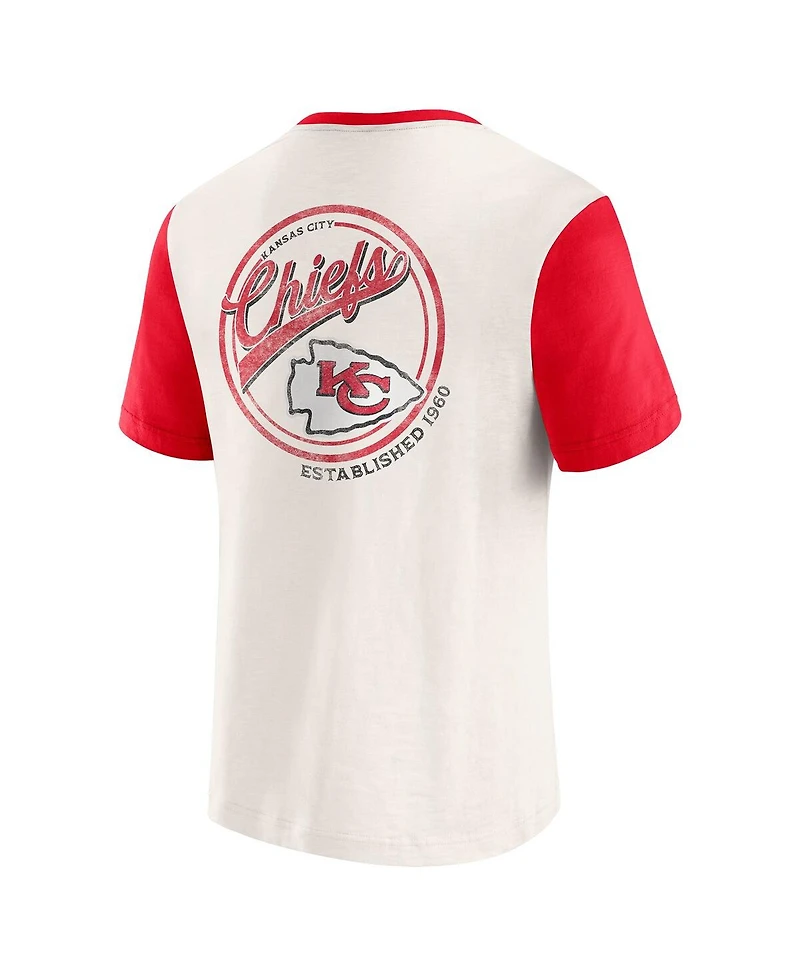 Darius Rucker Collection by Fanatics Men's Cream Kansas City Chiefs Henley Color Block Pocket T-Shirt