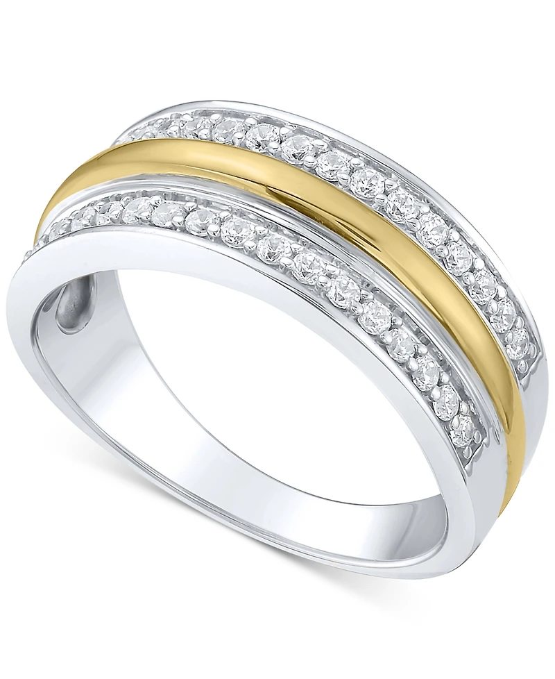 Men's Diamond Triple Row Band (1/2 ct. t.w.) in 10k Two-Tone Gold