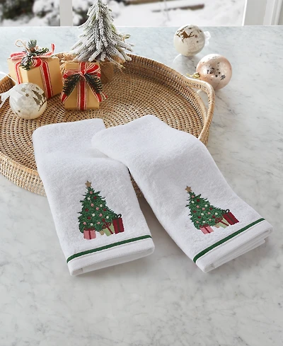 Decor Studio Holiday Christmas Tree Turkish Cotton 2-Pc. Hand Towel Set, 16" x 28"
