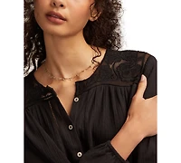 Lucky Brand Women's Long Sleeve Pintuck Bubble Top