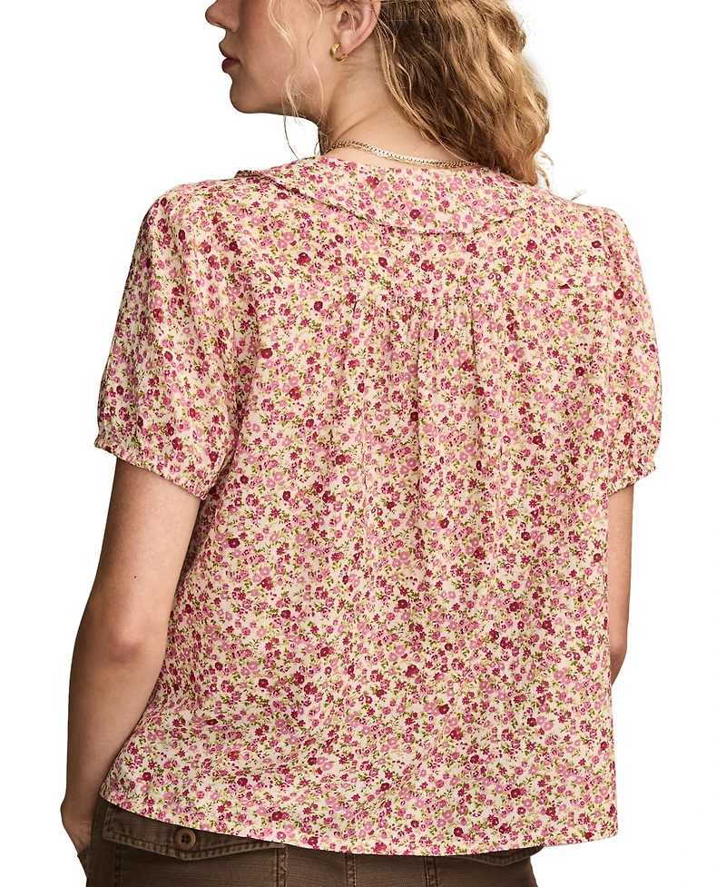 Lucky Brand Women's Printed Pintuck Blouse