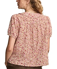 Lucky Brand Women's Printed Pintuck Blouse