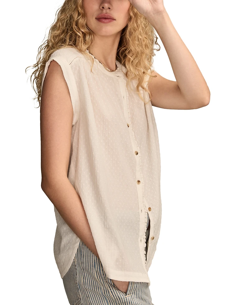 Lucky Brand Women's Dolman Ruffle Button Down Top