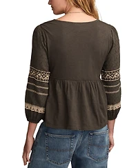 Lucky Brand Women's Mixed Trim Peasant Top