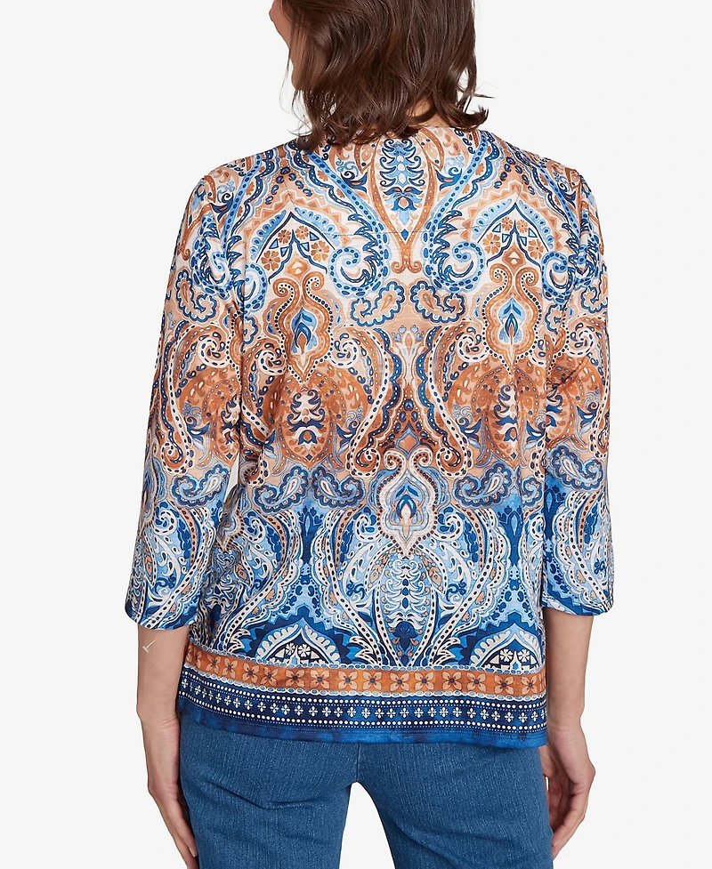 Alfred Dunner Women's Classic Medallion Bordered Square Neck Top