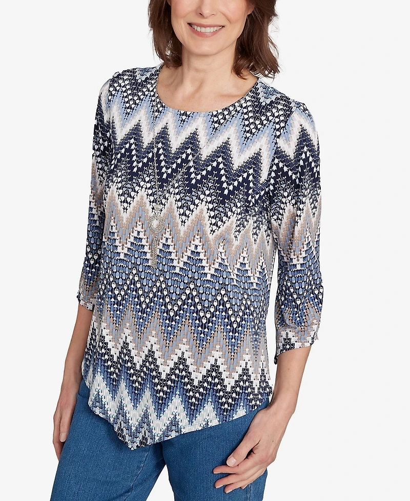 Alfred Dunner Women's Classic Puff Print Textured Chevron Top