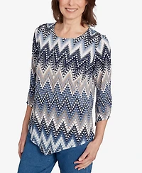 Alfred Dunner Women's Classic Puff Print Textured Chevron Top