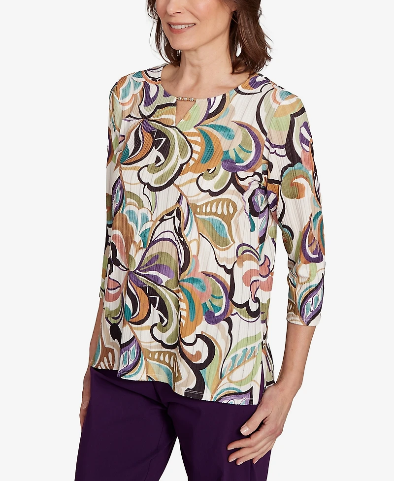 Alfred Dunner Women's Classic Abstract Scroll Split Neck Top
