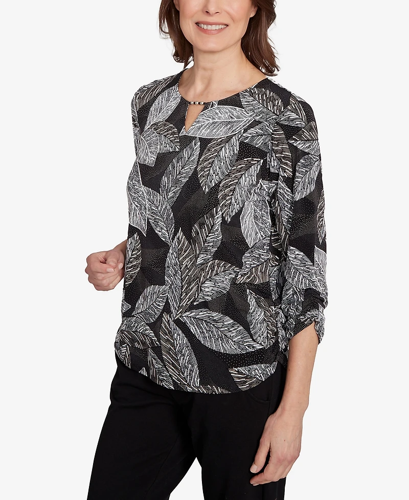 Alfred Dunner Women's Classic Puff Print Leaf Top