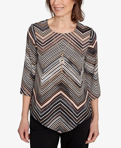 Alfred Dunner Women's Classic Chevron Stripe Top with Necklace