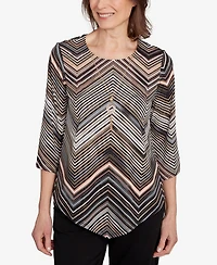 Alfred Dunner Women's Classic Chevron Stripe Top with Necklace