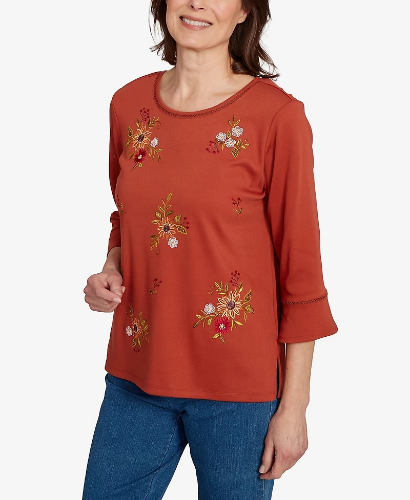 Alfred Dunner Women's Classic Tossed Floral Flutter Sleeve Top