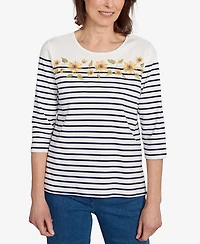 Alfred Dunner Women's Classic Sunflower Striped Crew Neck Top