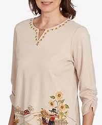 Alfred Dunner Women's Classic Scarecrow Bordered Crew Neck Top