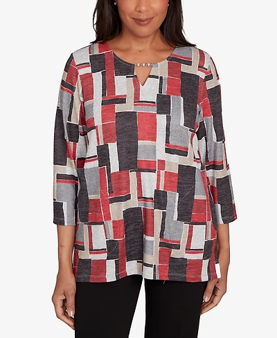 Alfred Dunner Women's Classic Color Block Split Beaded Neck Top