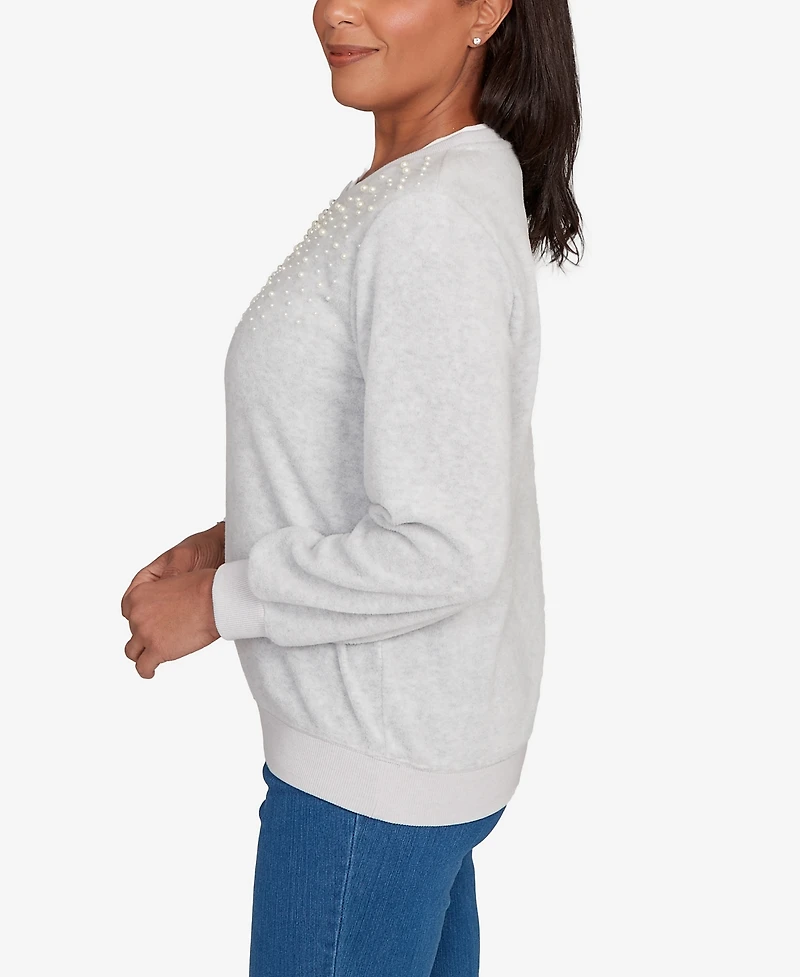 Alfred Dunner Women's Classic Embellished Crew Neck Anti-Pill Top