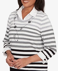 Alfred Dunner Women's Classic Ombre Stripe Two One Sweater