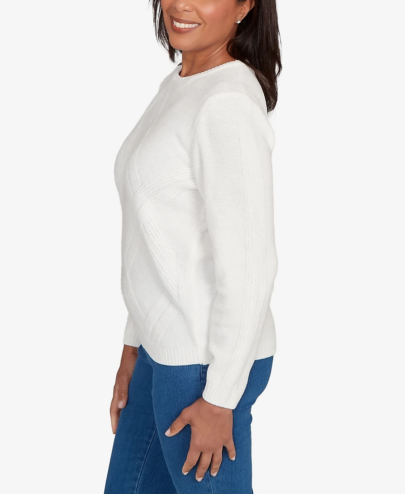 Alfred Dunner Women's Classic Cable Chenille Pullover Sweater