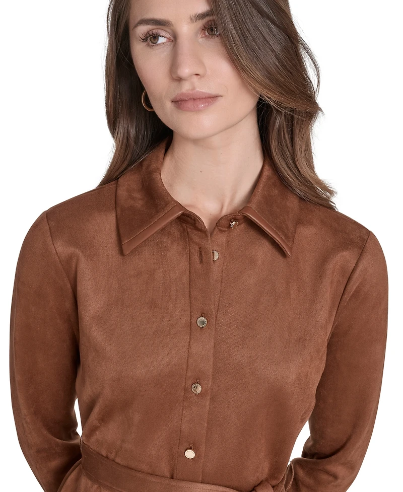Halston Women's Scuba Suede Long Sleeve Dress