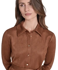 Halston Women's Scuba Suede Long Sleeve Dress